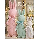 MOREDOTS Easter Decorations - 3 Pack Pastel Flocked Bow-Tied Bunny Set (10", 13", 16") - Spring Table Centerpieces for Indoor Decor - Easter Bunny Figurines Decoration for Home Party Office