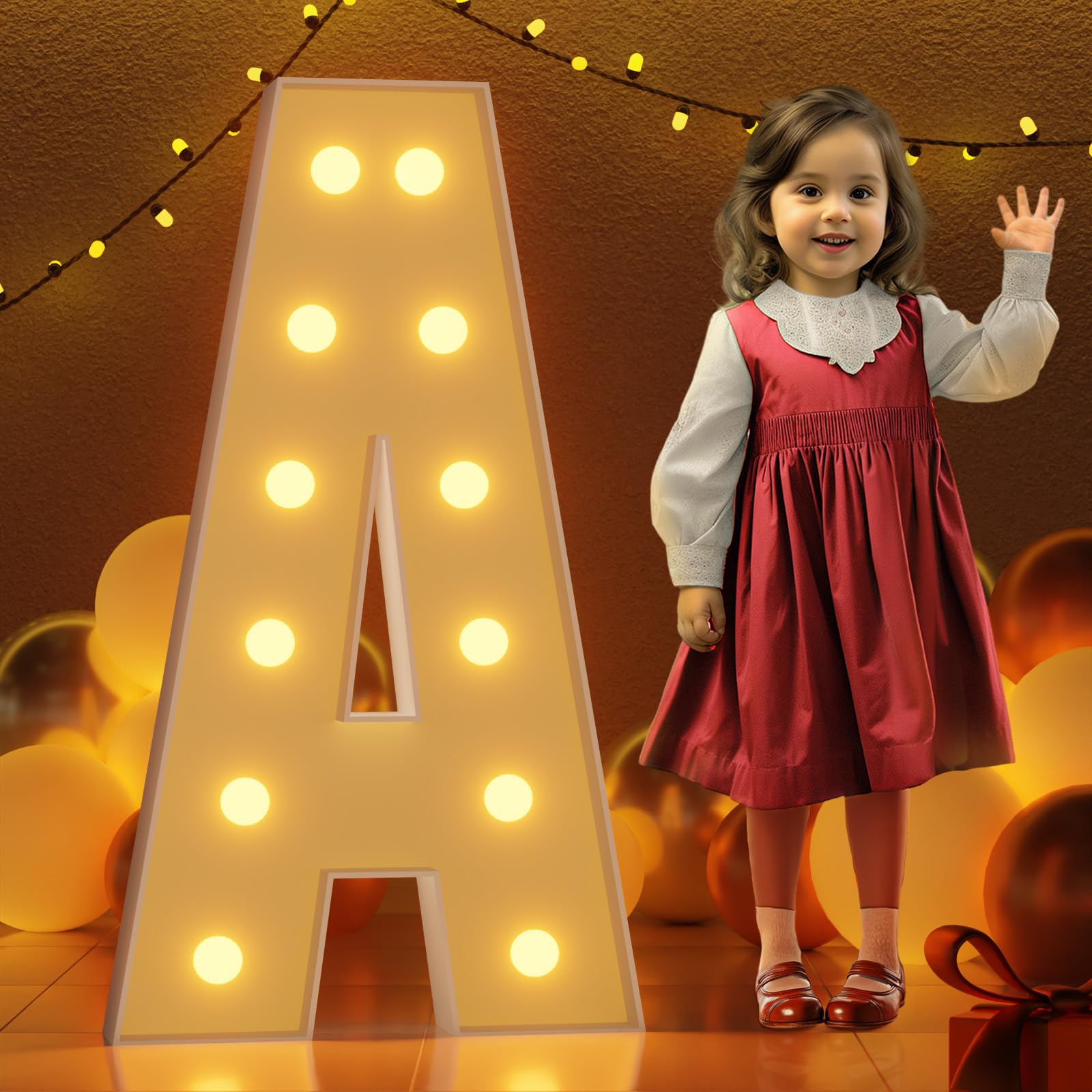 Photo 1 of imprsv 4FT Marquee Light Up Letters A, Large Light Up Letters for Baby Shower Anniversary Weeding Room Decor, Big Letters for Party Decorations, Marry Me Light Up Letters, Foam Letter, Kids' Mosaic