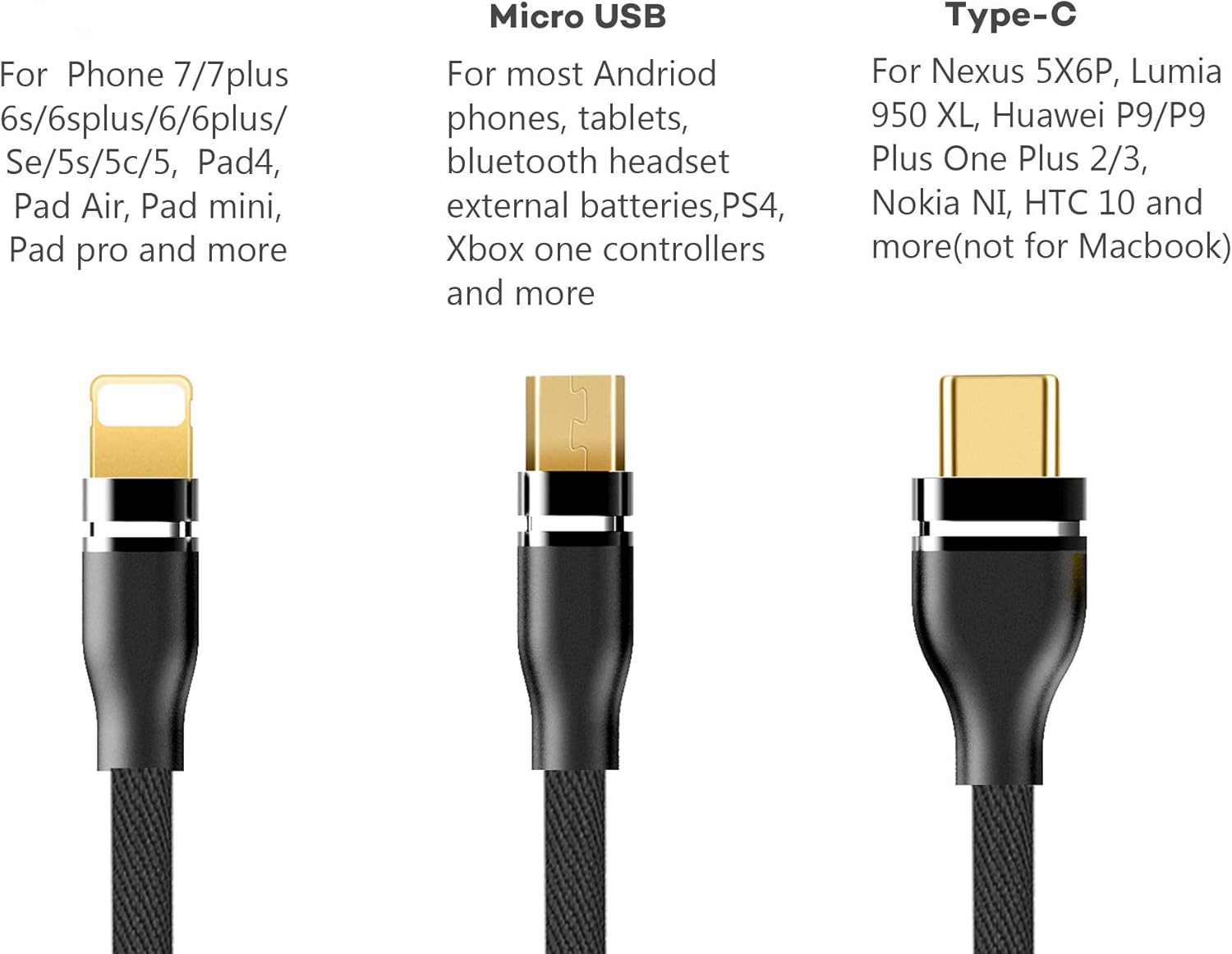 2Pack 6ft Multi Charging Cable Bolatus Z-Series 3 in 1 Multiple Devices Phone Connector Universal USB Charger Cord Adapter Compatible with Cell Phone Note Tablets and More(Black, 6FT-2Pack)