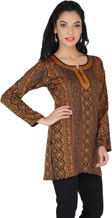 MapleClothing Indische Tunika Damen - Gedruckte Kurti Bluse Aus Krepp-Polyester