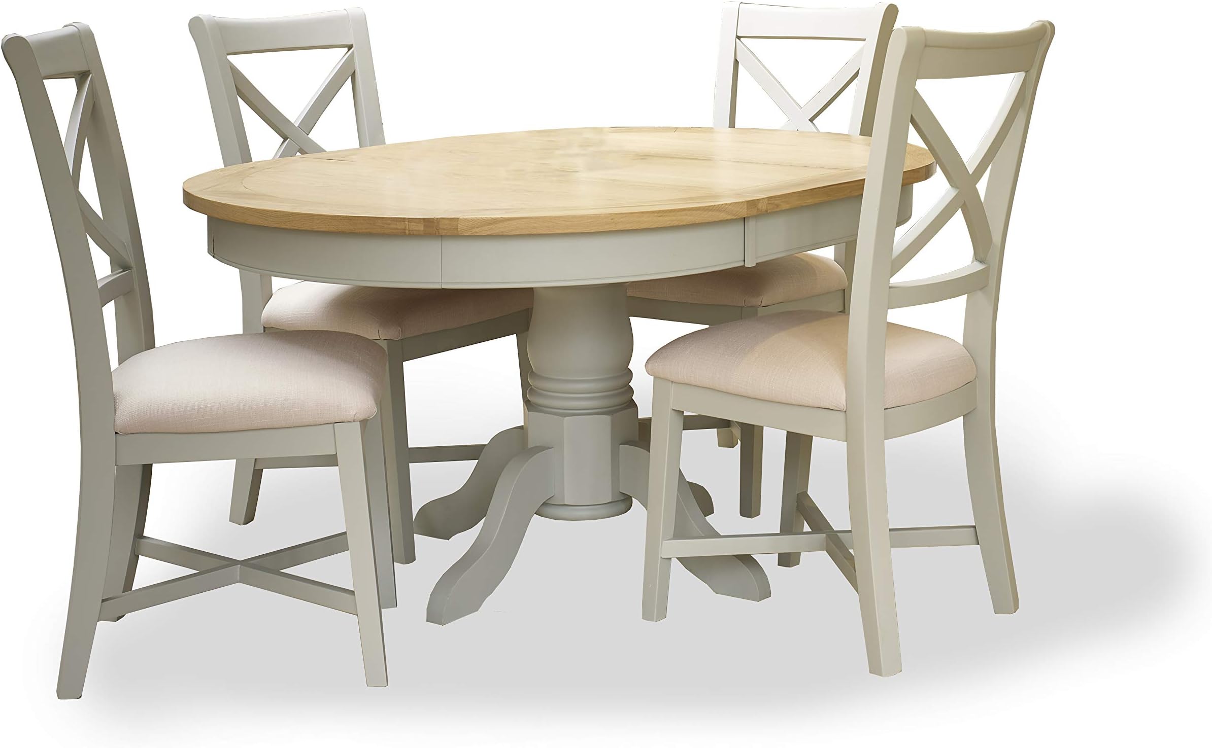 One Home Furniture Chelsea Large Painted Grey Oak Round Extending Table + 4 Dining Chairs