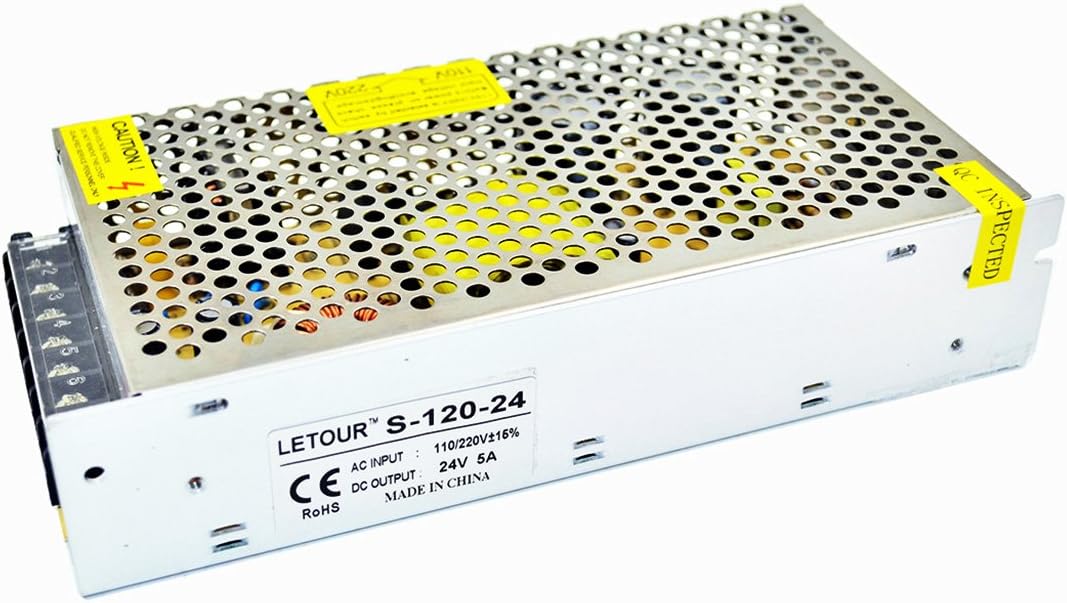 Letour DC 24V 5A Power Supply 120W AC 110V/220V Converter Adapter DC S-120W-24 LED Power Supply for LED Lighting,LED Strip, Camera (DC 24V 5A 120W)