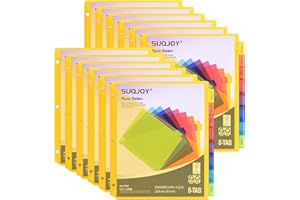SUQJOY 8-Tab Dividers for 3 ring binder, 96 Count Binder Dividers with Pockets, Subject Dividers, 3-Hole Plastics Sheets Protectors for US Letter Size in 0.5", 1",2" Binders, Vibrant 8 Color, 12 Packs