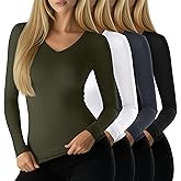 Neer 4 Pack Women's Workout Tops Long Sleeve Compression Shirt Athletic Tight V Neck T Shirt Gym Yoga Running Lightweight Tee