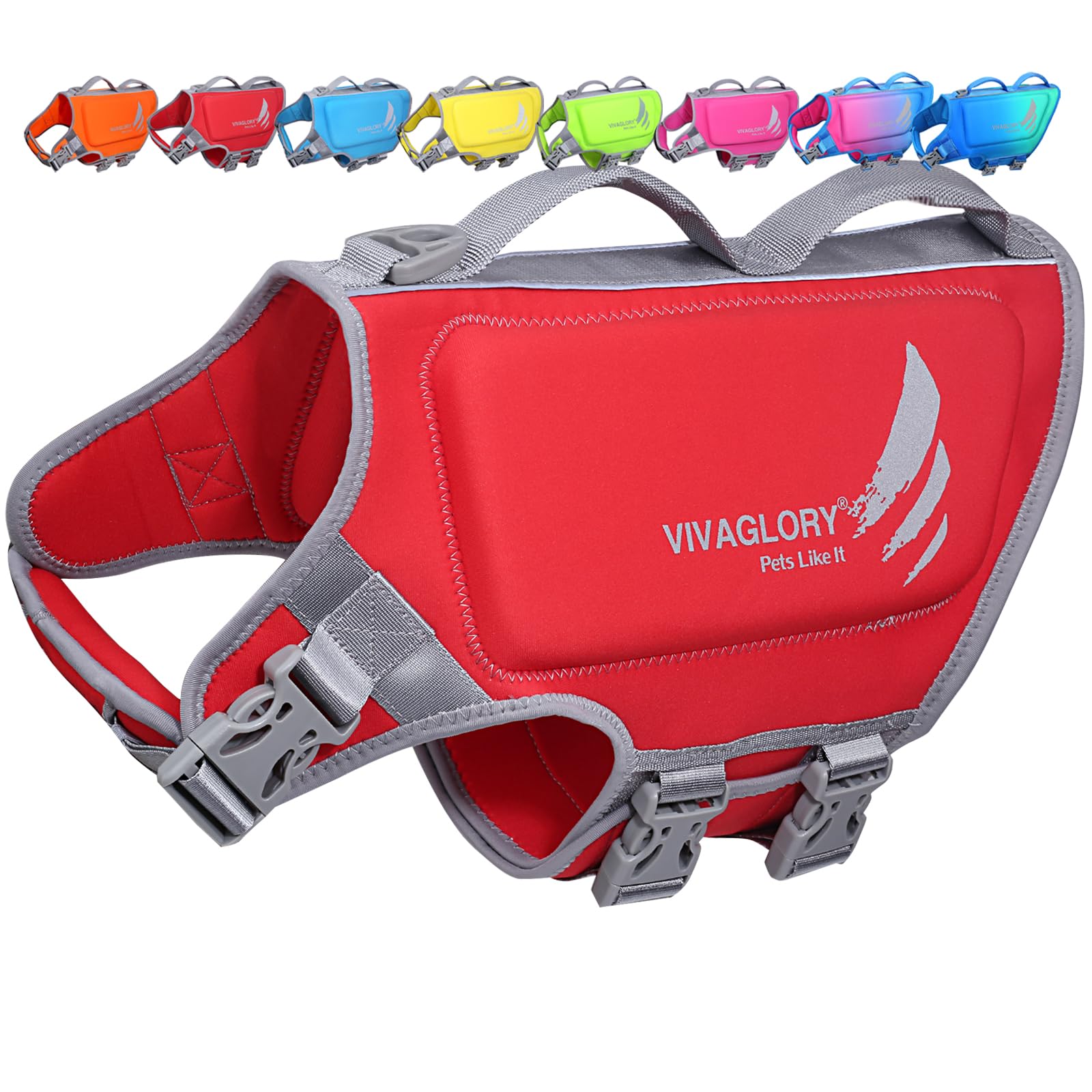 VIVAGLORY High Buoyancy Dog Life Jacket, Swim Vest with Handle, Dog Life Jacket for Swimming & Boating, Buoyancy for Doggy, L, Red