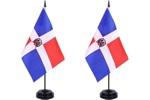 JBSJBS Dominican Republic Desk Flag 12" Solid Pole Deluxe Set Dominican Republic Flags Banner Mini Small Dominican Office Table Flags with Black Stand Base Desktop Decorations(2Pack)
