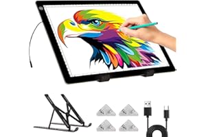 TSOCOS A4 Light Pad - Diamond Painting Light Board with Stand, Stepless Dimmable 3 Levels Brightness Tracing Light Box with Type-C Cable, Ultra-Thin LED Light Pad for Weeding Vinyl Drawing Diamond Painting
