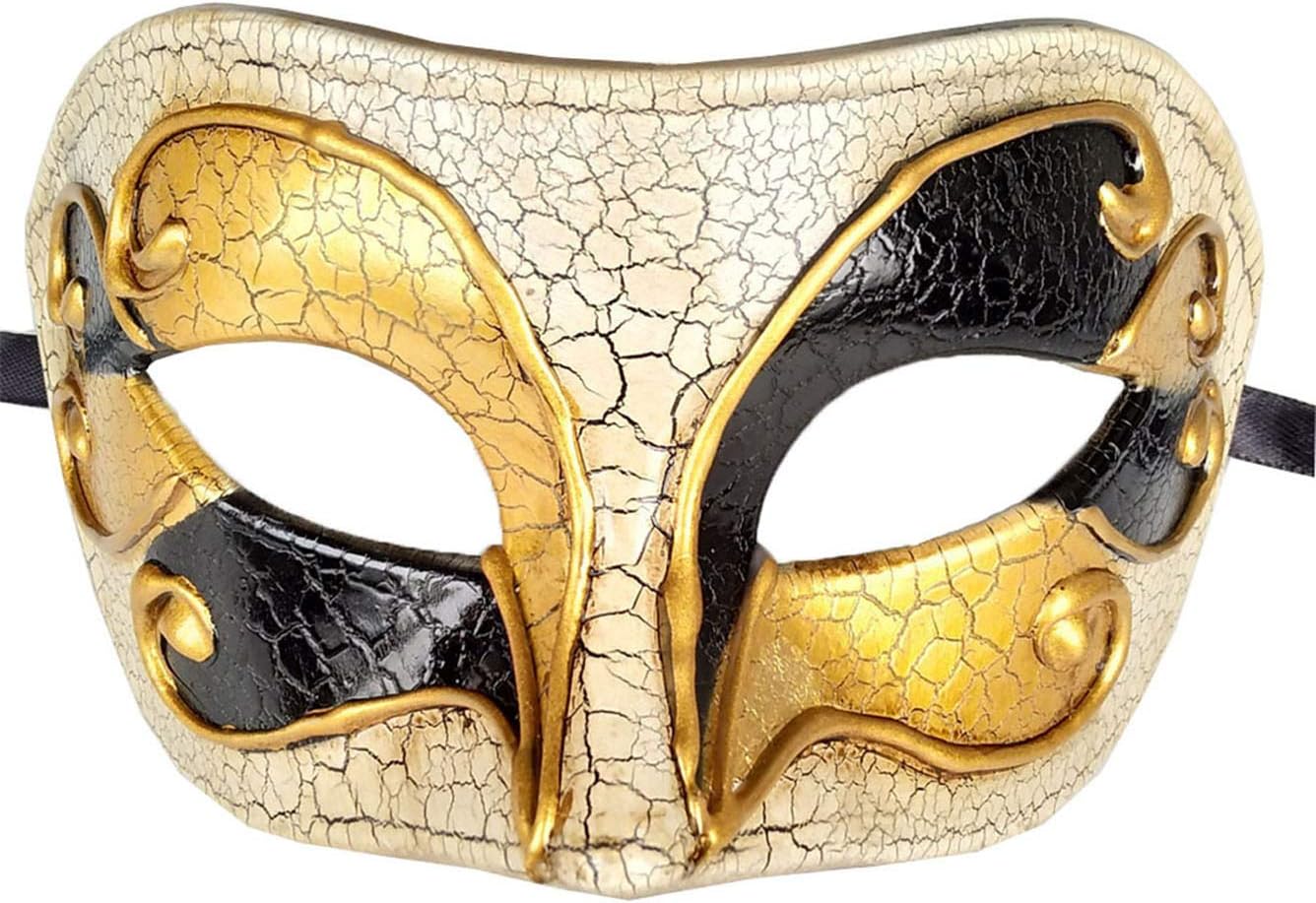 Flywife Men's Masquerade Mask Vintage Cracked Venetian Halloween Mardi Gras Party Mask (A Gold/Black)