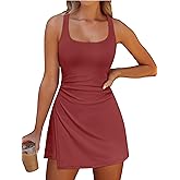 Caracilia Womens Tennis Dress Built in Shorts Square Neck Sleeveless Workout Athletic Mini Skort Dress Golf Summer Outfits