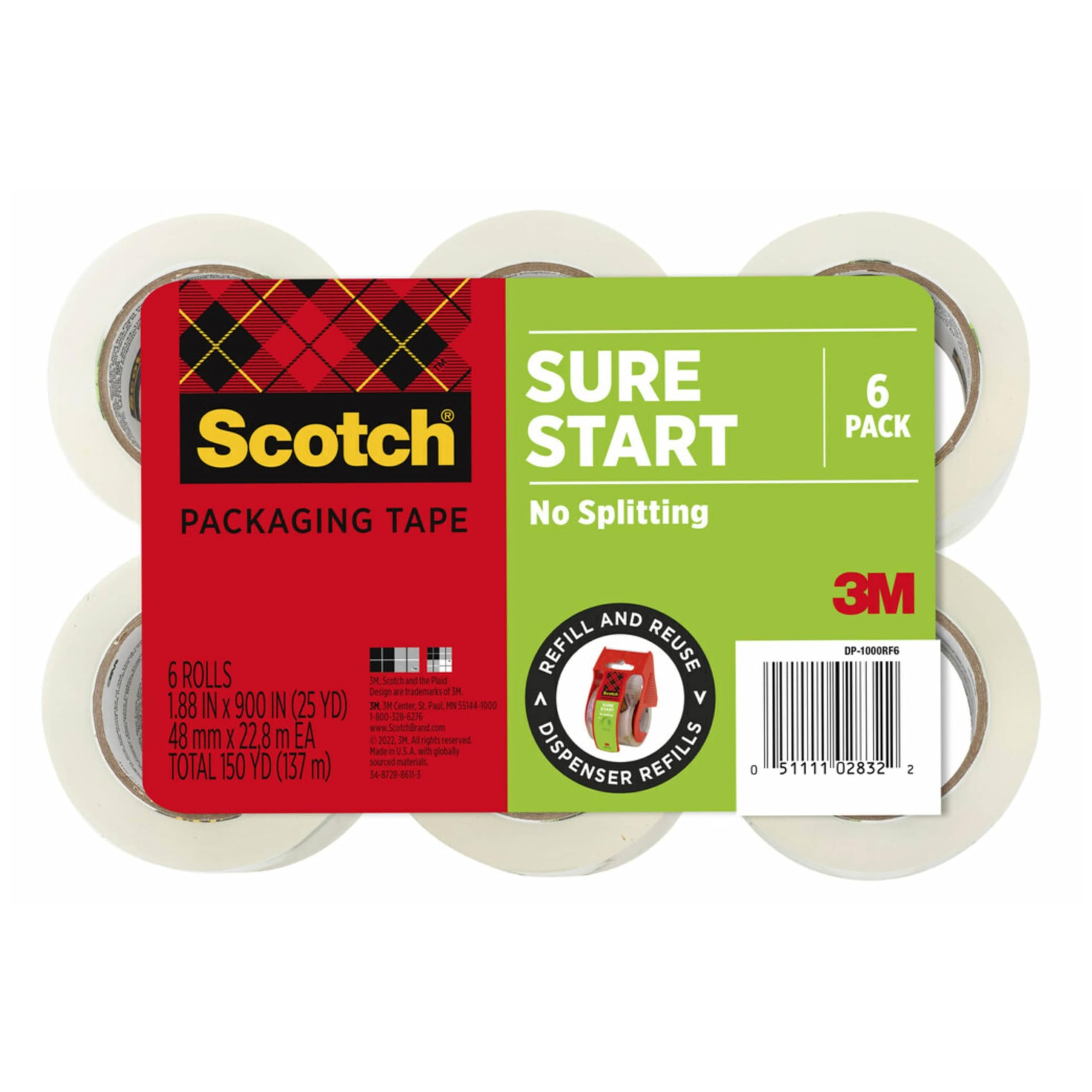 Photo 1 of 5pcs only Scotch Sure Start Packing Tape, Clear, Holiday Wrapping Tape with Quiet Unwind and Easy Start, 1.88 in. x 25 yd.