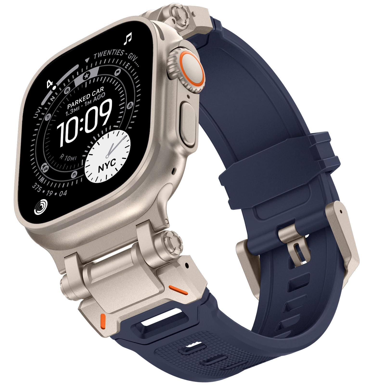 KADES 49mm 46mm 45mm 44mm 42mm(series 3) for Apple Watch Strap,Rugged Sport Silicone Replacement Band with Metal Connector for iWatch Ultra 3 2 1/SE/Series 11 10 9 8 7 6 5 4 3 2 1,Titanium/Navy Blue