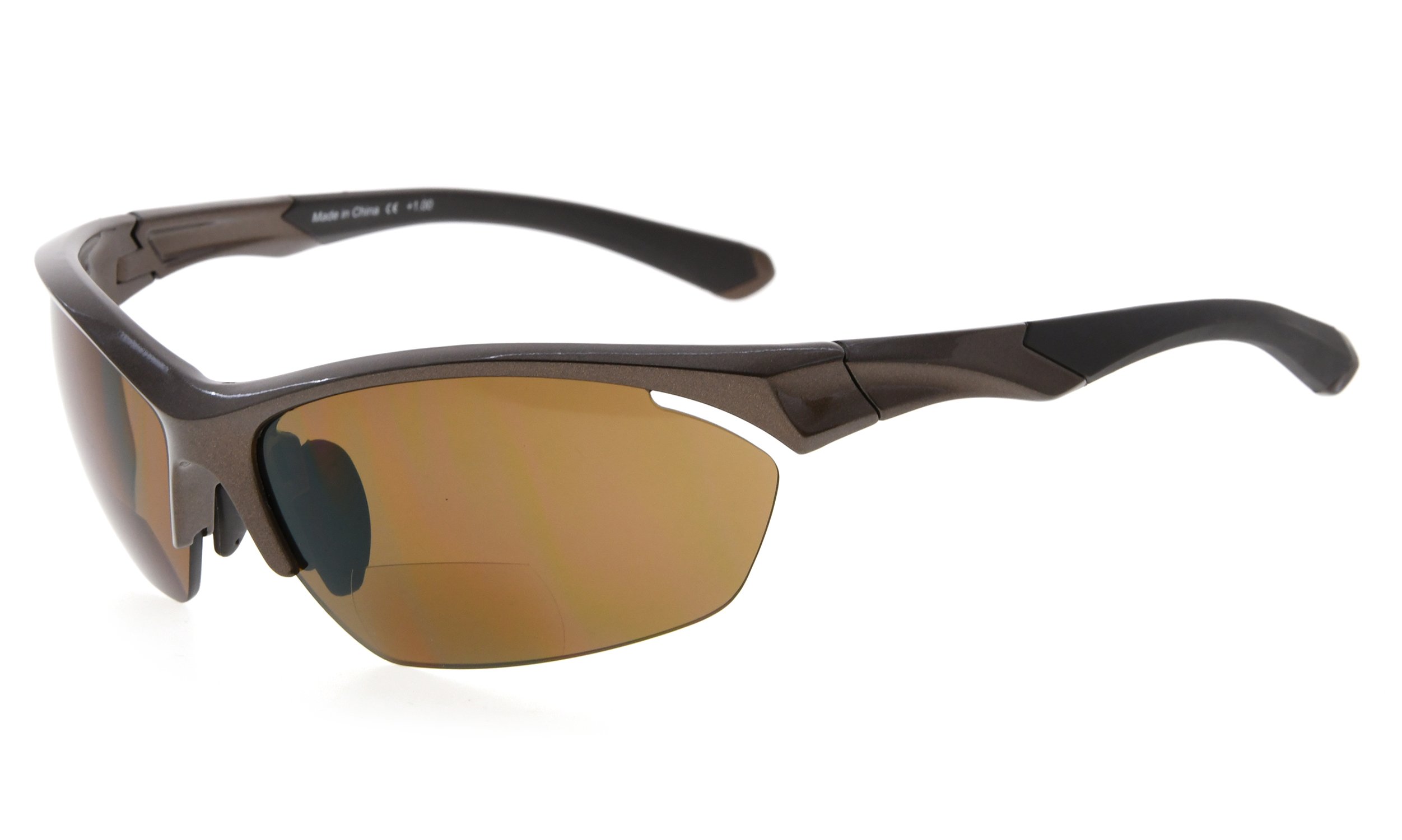 Eyekepper TR90 Sports Bifocal Sunglasses Baseball Running Fishing Driving Golf Softball Hiking Half-Rimless Reading Glasses (Pearly Brown, 2.50)