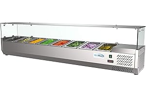 KoolMore SDC-8P-SG Condiment Prep Rail Station with Sneeze Guard, 71 Inch, Silver