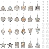 FASHEWELRY 24Pcs Stainless Steel Earring Bezel Trays Blank Geometry Wire Hooks with 12mm Round Glass Cabochon Earring Setting & Ear Nuts for DIY Jewelry Making