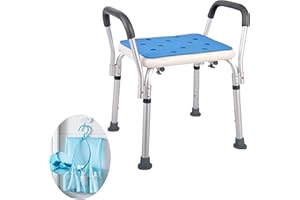 Medokare Shower Chair with Padded Seat - Shower Bench for Seniors with Tote Bag and Handles, Shower Stool Bath Chair for Elderly, Handicap Tub Shower Seats for Adults (White Stool with Rail)