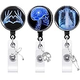 3Set Xray Badge Reel - Retractable Radiology Badge Reel, Radiology Tech Student Essentials, Skeleton Brain Xrays Marker Holder, Xray Tech Gifts for Nurse Doctor ID Cards, Halloween Christmas Gift Idea