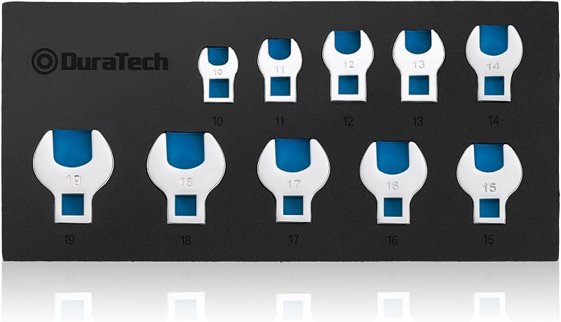 DURATECH 10-Piece 3/8 Inch Drive Crowfoot Spanner Set 10–19 mm Chrome Vanadium