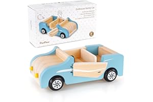 PairPear Wooden Family Car for Dolls,Wooden Toys Dollhouese Furniture Accessories Playset,Kids Pretend Preschool Play Vehicle Toys Gift for Toddler 3 Years and Up