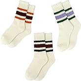 COZYOFFI Crew Striped Socks for Women: Classic Retro Novelty Mid Calf Tube Cotton Socks with Cushioned Size 5-10