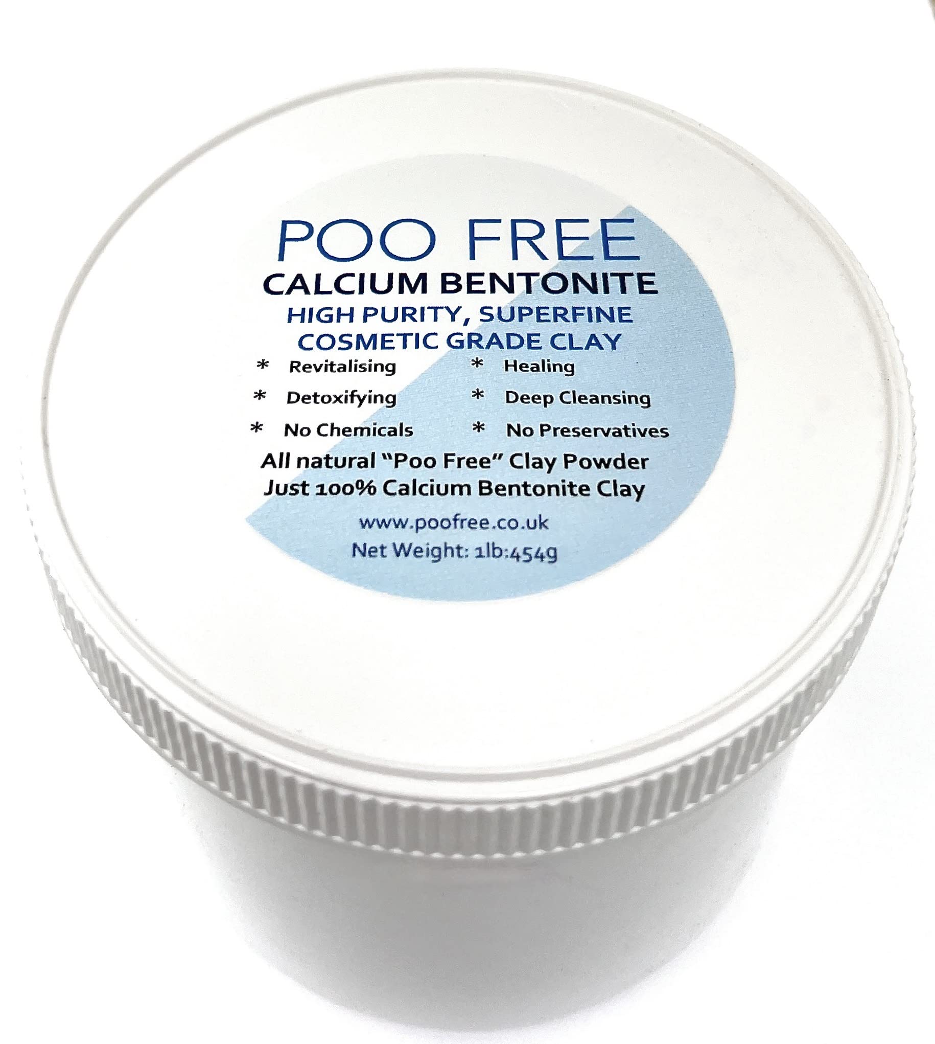 POO FREE Calcium Bentonite Clay Powder – 100% Natural Cosmetic Grade – Deep Pore Purifying Face & Body Mask – 454g