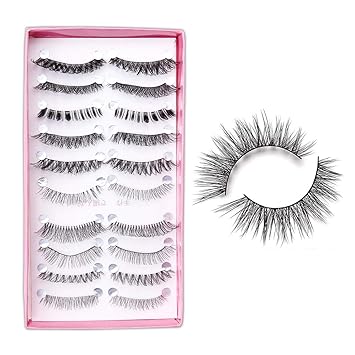 Electomania 10 Pairs Mixed Style Multipack False Eyelash 3D Soft Mink Eyelashes Wispy Long False Lashes Natural Eye Makeup Eye Lashes (Black)