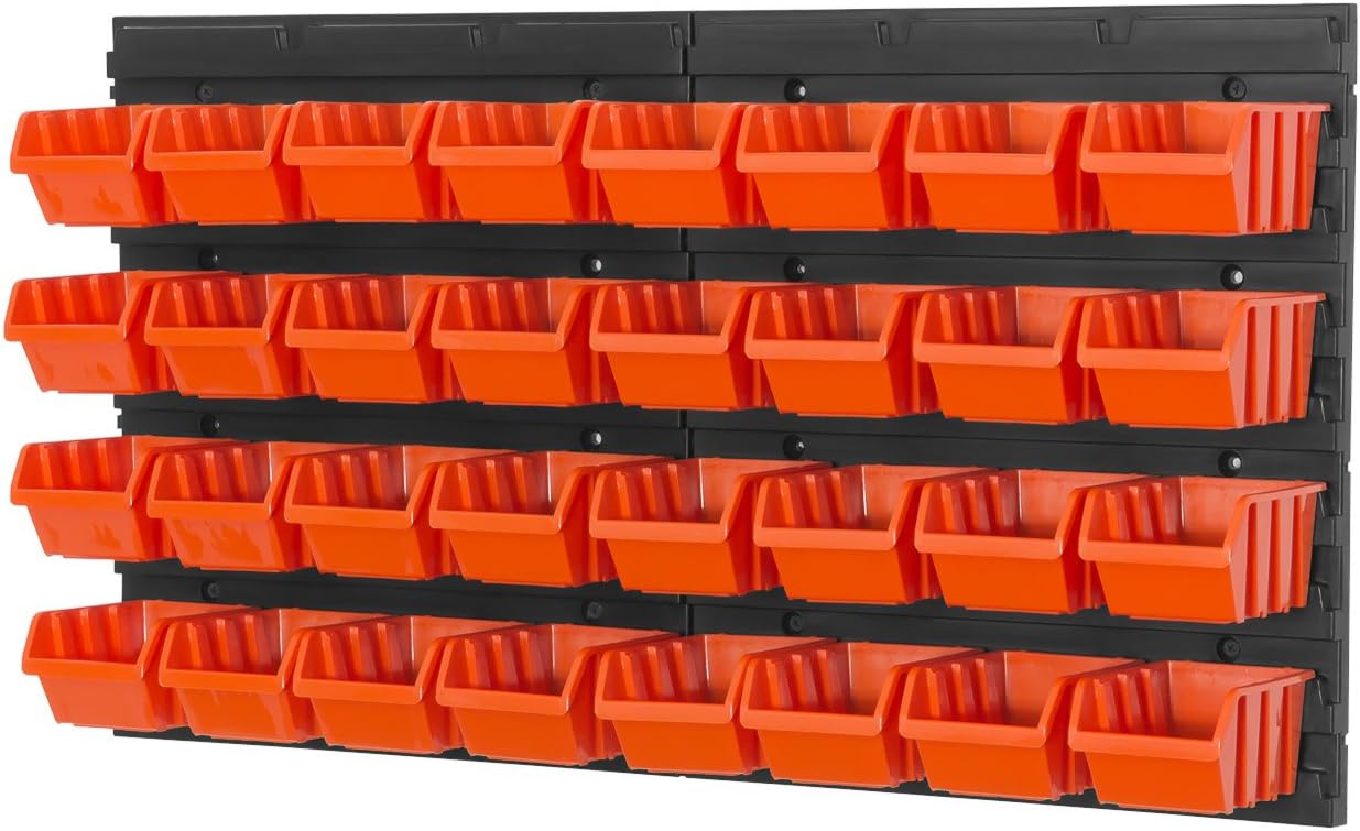 Workshop panel with kit of 32 orange containers