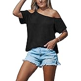 CUPSHE Women's One Shoulder Tops Strap Trendy Short Sleeve Knit Sexy Cutout Tee