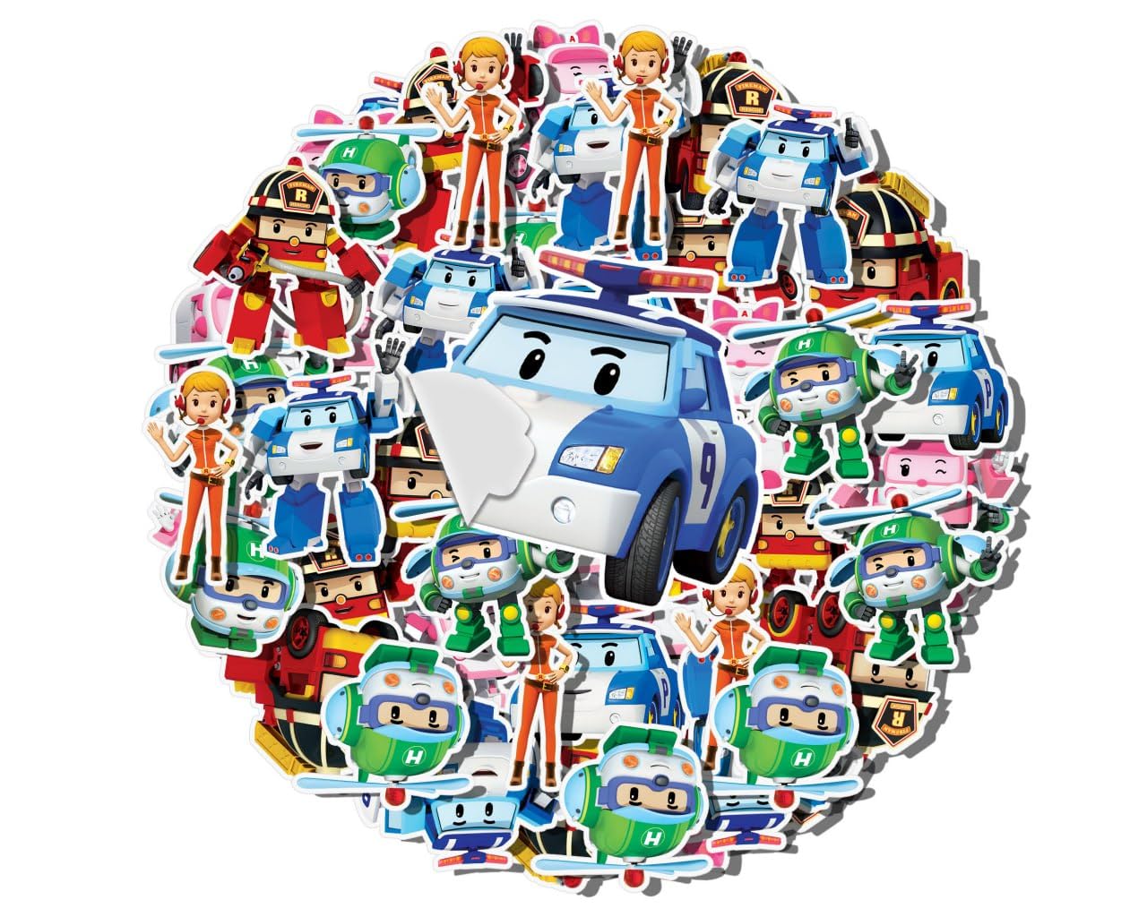 Exciting 25 PCS Cartoon Robocar Poli Stickers Set Stick, Play