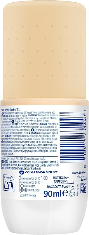 Dermo+ Sensitive, Antitranspirante Desodorizante Roll-On 72h, 90ml