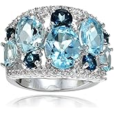 Ice Gems Sterling Silver Genuine London Blue, Blue and White Topaz Tonal Dome Ring