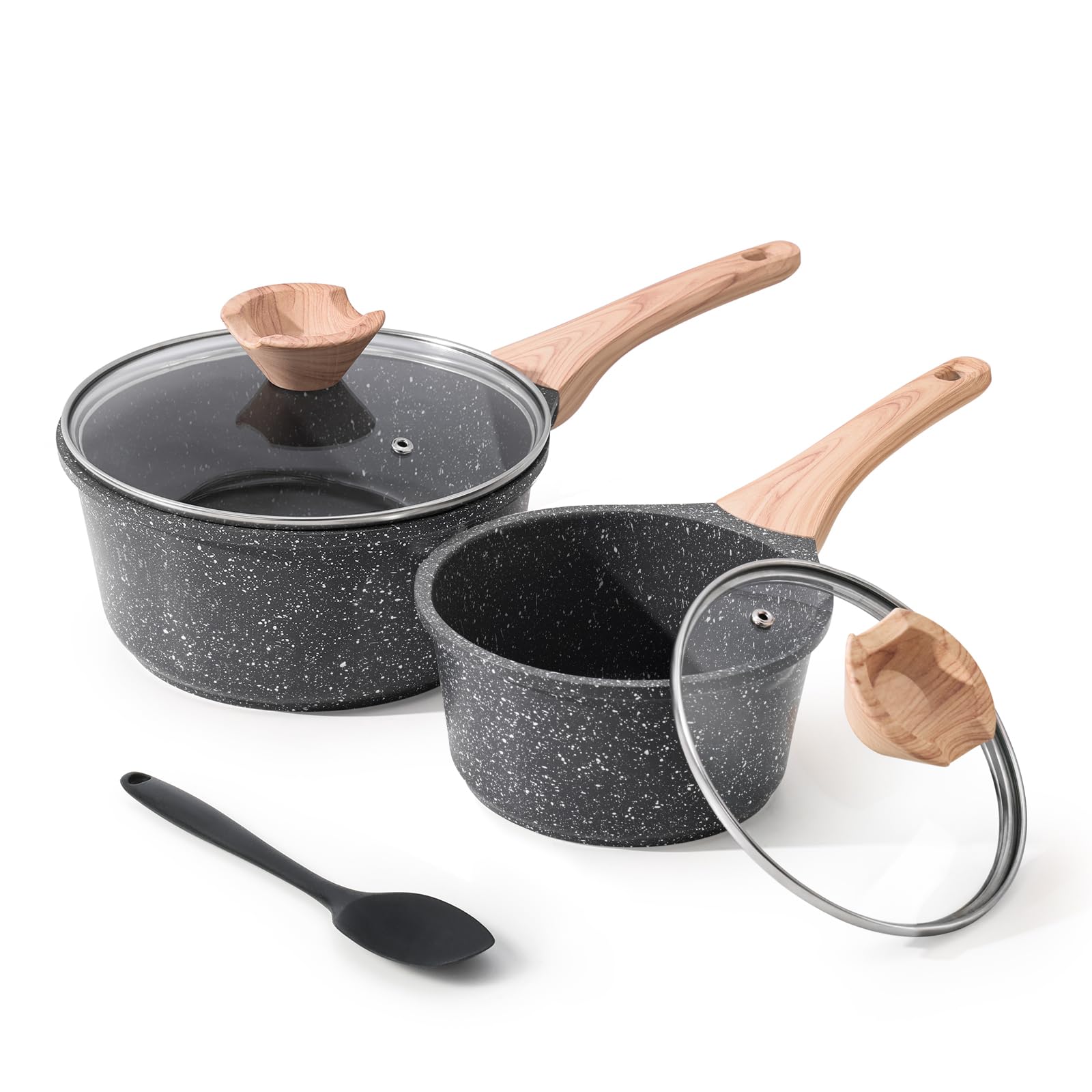 Photo 1 of Kordisen Sauce Pan Set with Lid, 1.5QT & 2.5QT Non Stick Small Pots with Granite Coating, Saucepan with Pour Spout, Multipurpose Induction Cooking Pans, PFOA/PFOS Free