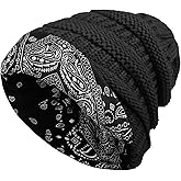 AIBFRID 2 Packs Winter Hats for Women Beanie Satin Lined Acrylic Cable Knit Chunky Warm Soft Slouchy Cuffed Cap