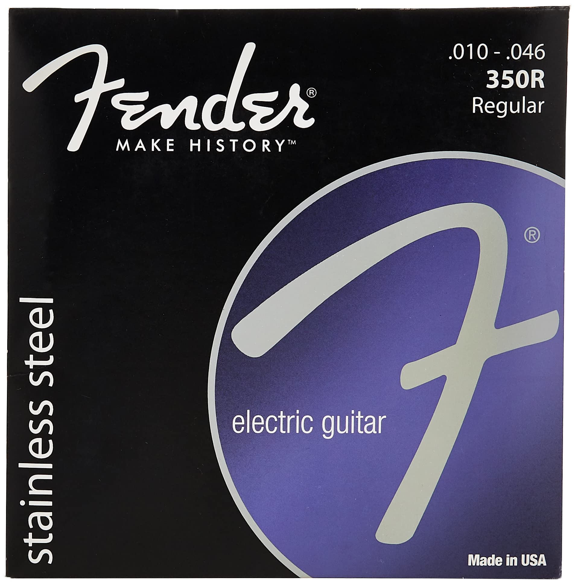 Fender Stainless 350's Guitar Strings, Stainless Steel, Ball End, 350R Gauges .010-.046, (6)