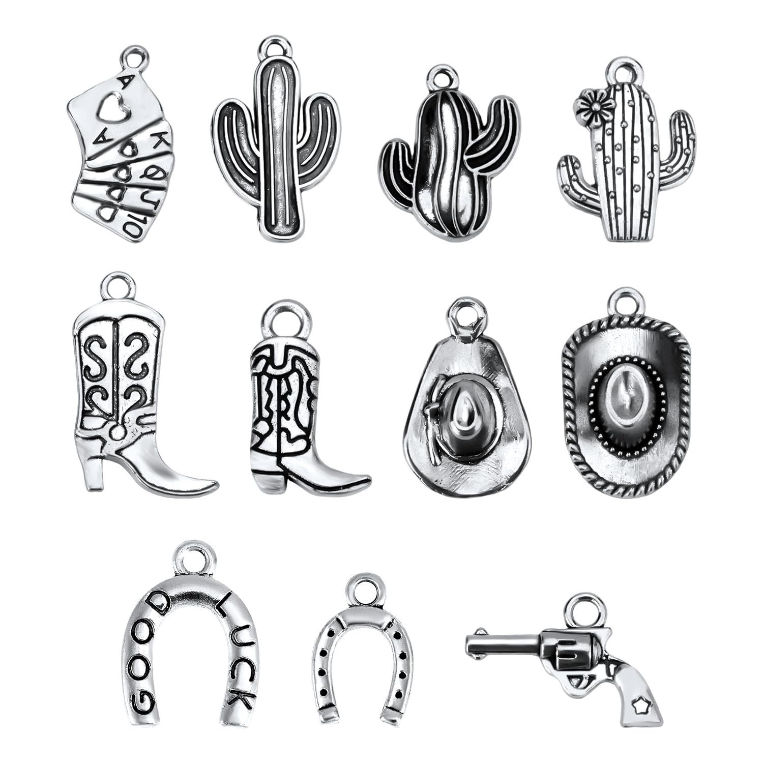 100g Western Cowboy Charms Set, 11 Styles Bulk Mixed Antique Western Charms Alloy Western Cowboy Pendants Western Tibetan Hat Boot Charms Jewelry for Diy Necklaces Bracelets Earrings Jewelry Making