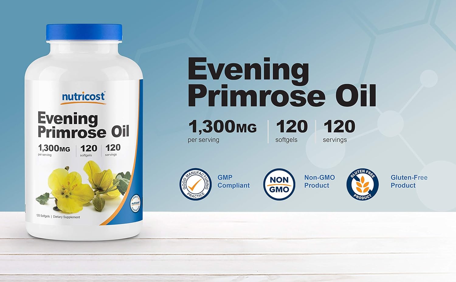 Nutricost Evening Primrose Oil 1,300mg, 120 Softgels - Cold Pressed, Non-GMO, Gluten Free, 120 Servings: Health & Personal Care