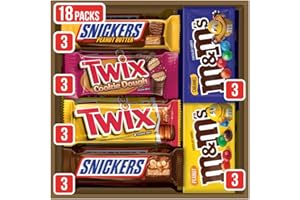 MARS M&M'S Peanut, M&M'S Caramel,SNICKERS Original,SNICKERS Peanut Butter Squared, TWIX Original and Cookie Dough Halloween Variety Pack Full Size Individually Wrapped Milk Chocolate Candy Bars,18 Ct