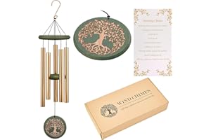 EFOLEYA Wind Chimes for Outside Engraved Tree of Life 36 Large Deep Tone Wind Chime, Memorial Sympathy Gift Wind Chimes for Loved One Or Home Garden Patio Backyard Hanging Decor, Gold.