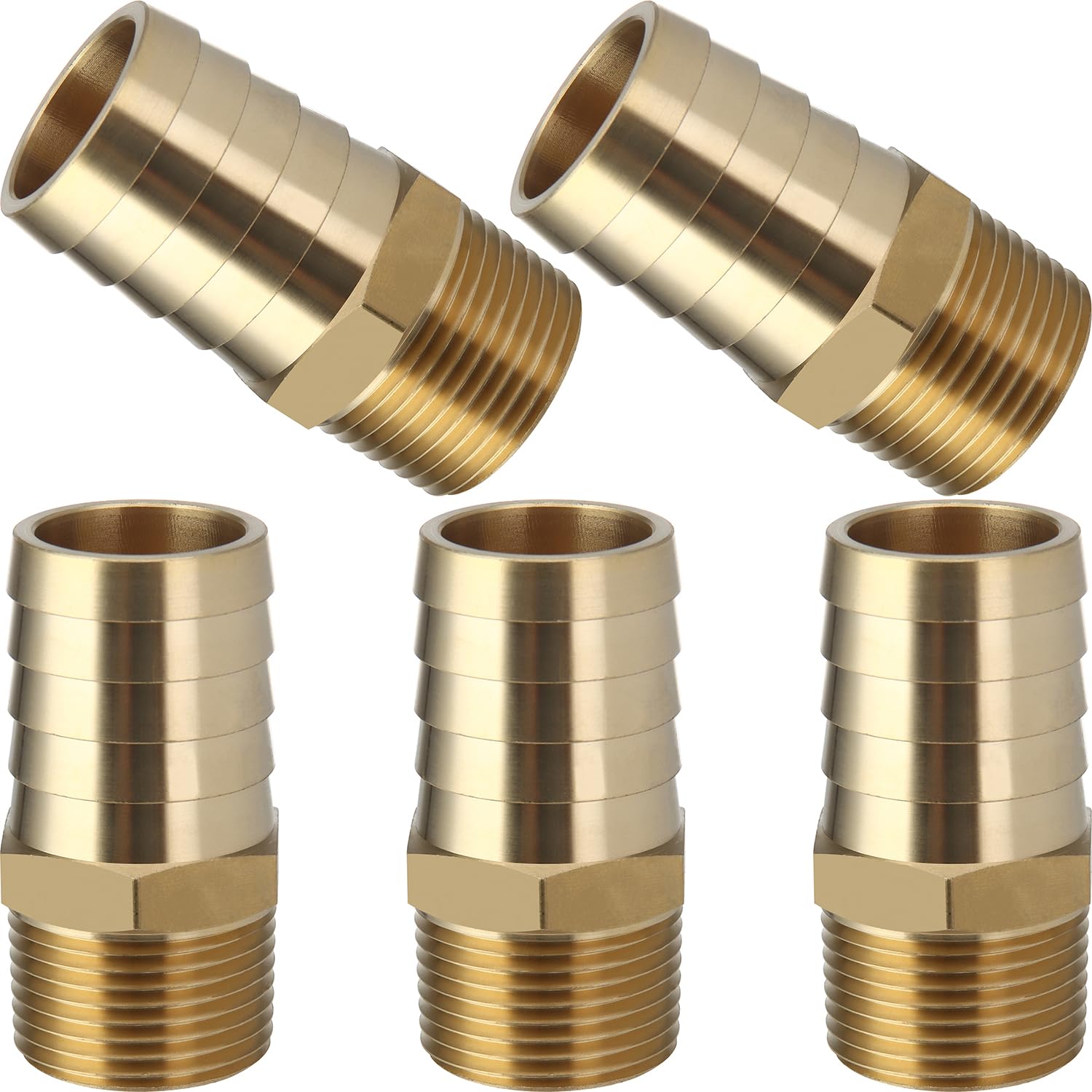 LTWFITTING Brass 3/4-Inch Male BSPT x 25mm Hose Barb Coupler Adapter Fitting for Vehicle Fuel System, HVAC System (Pack of 5)