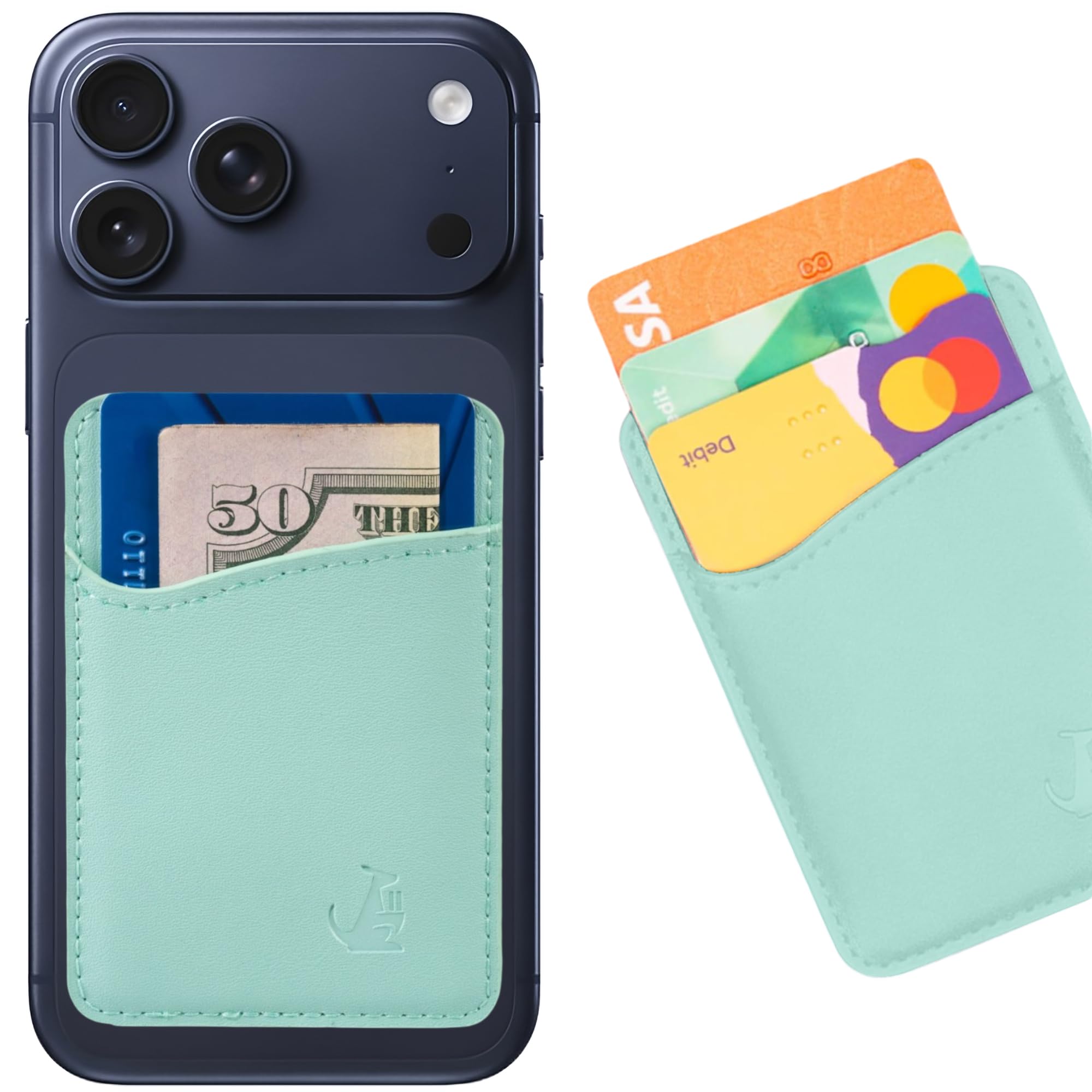 Wallaroo Leather Phone Card Holder For Smartphones (Spearmint Leather)