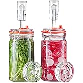 JILLMO 1 Liter Fermentation Jar, Glass Fermenting Kit with Weight for Making Sauerkraut, Hot Sauce, Mead, Cider and More, Pack of 2