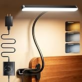 Glocusent 11.3"Wide Coverage Desk Lamp with Clamp,57 LED Clip on Desk Light | 3 Color Modes &amp;5 Brightness Levels,1800K Amber Light,Plug-in Reading Light for Home Office,Dorm,Bedside,Headboard,Work,Craft