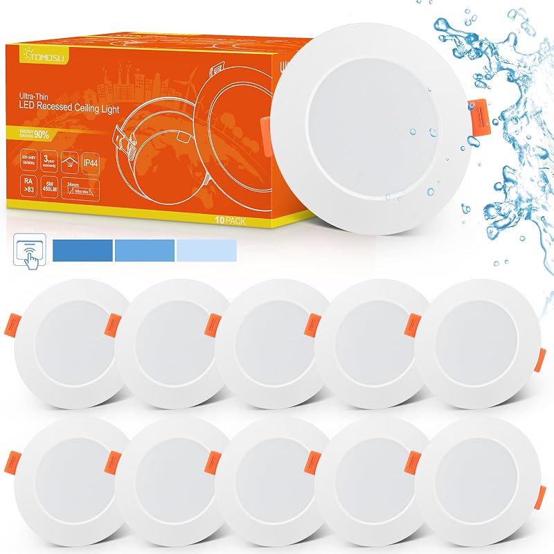 Tomosu LED Recessed Downlights 5W 6000K IP44 Dimmable 24mm Slim 10 Pack