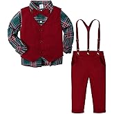 A&J DESIGN Toddler Boys Formal Clothes with Suspender Baby Wedding Outfit Kids Dress Suit Set