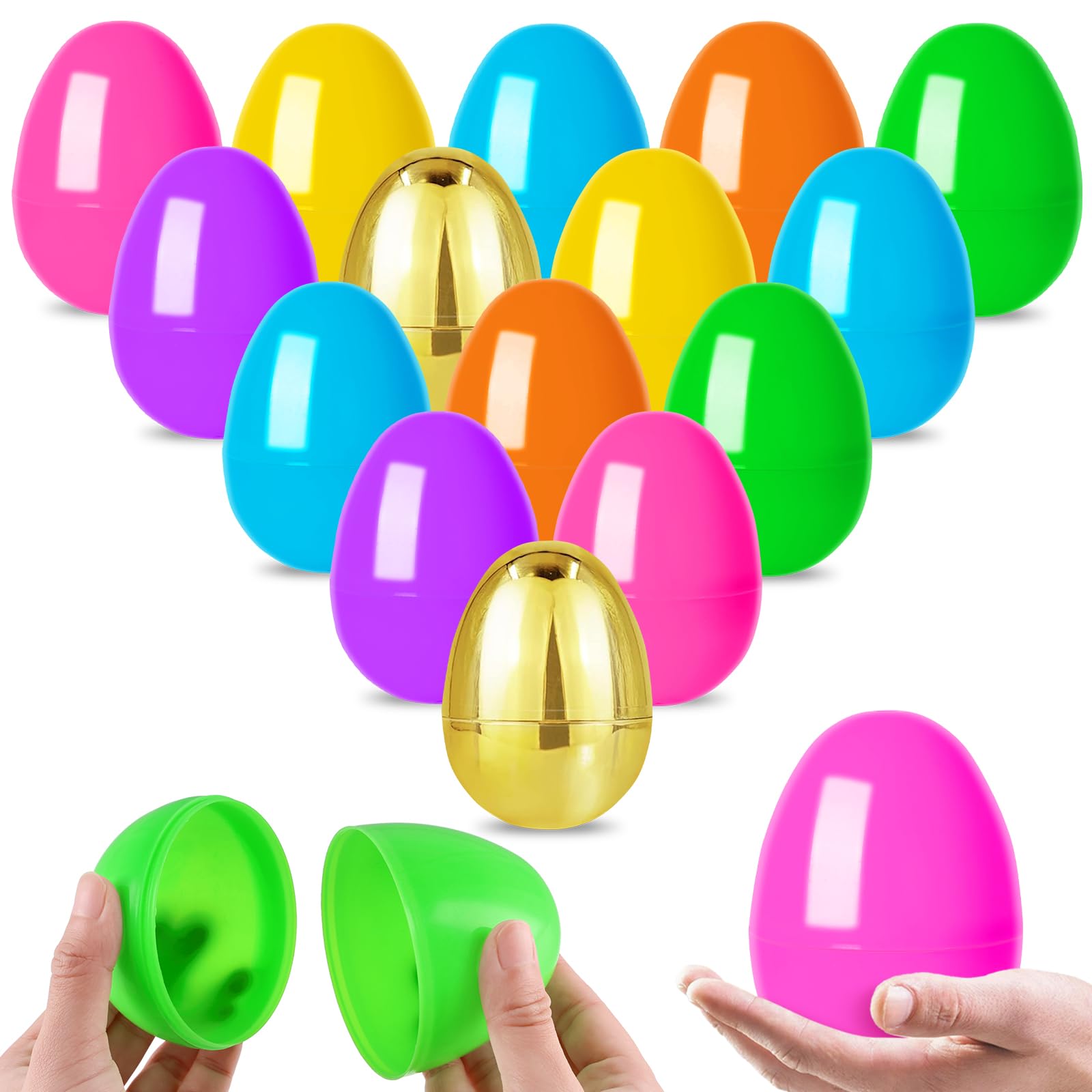 MGparty 50 Pcs Large 4" Fillable Easter Eggs Plastic Empty Easter Eggs Bulk with 2 Golden Eggs for Easter Egg Hunt, Basket Stuffers, Party Favors, Decorations