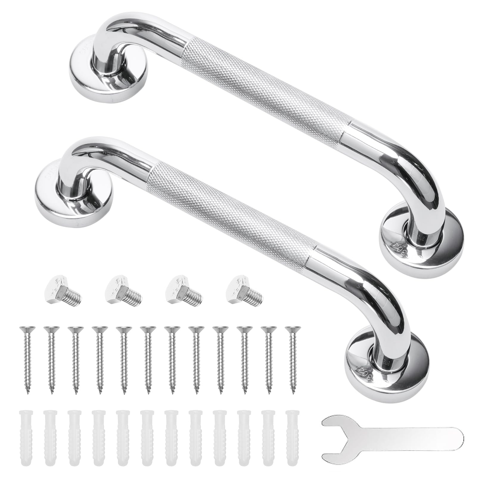 2 PCS 30CM Grab Rails for Bathroom with Non-Slip Knurled Grab Bar, 304 Stainless Steel Bathroom Grab Handles with Screws and Spanner for Elderly Children Disability and Pregnant Women