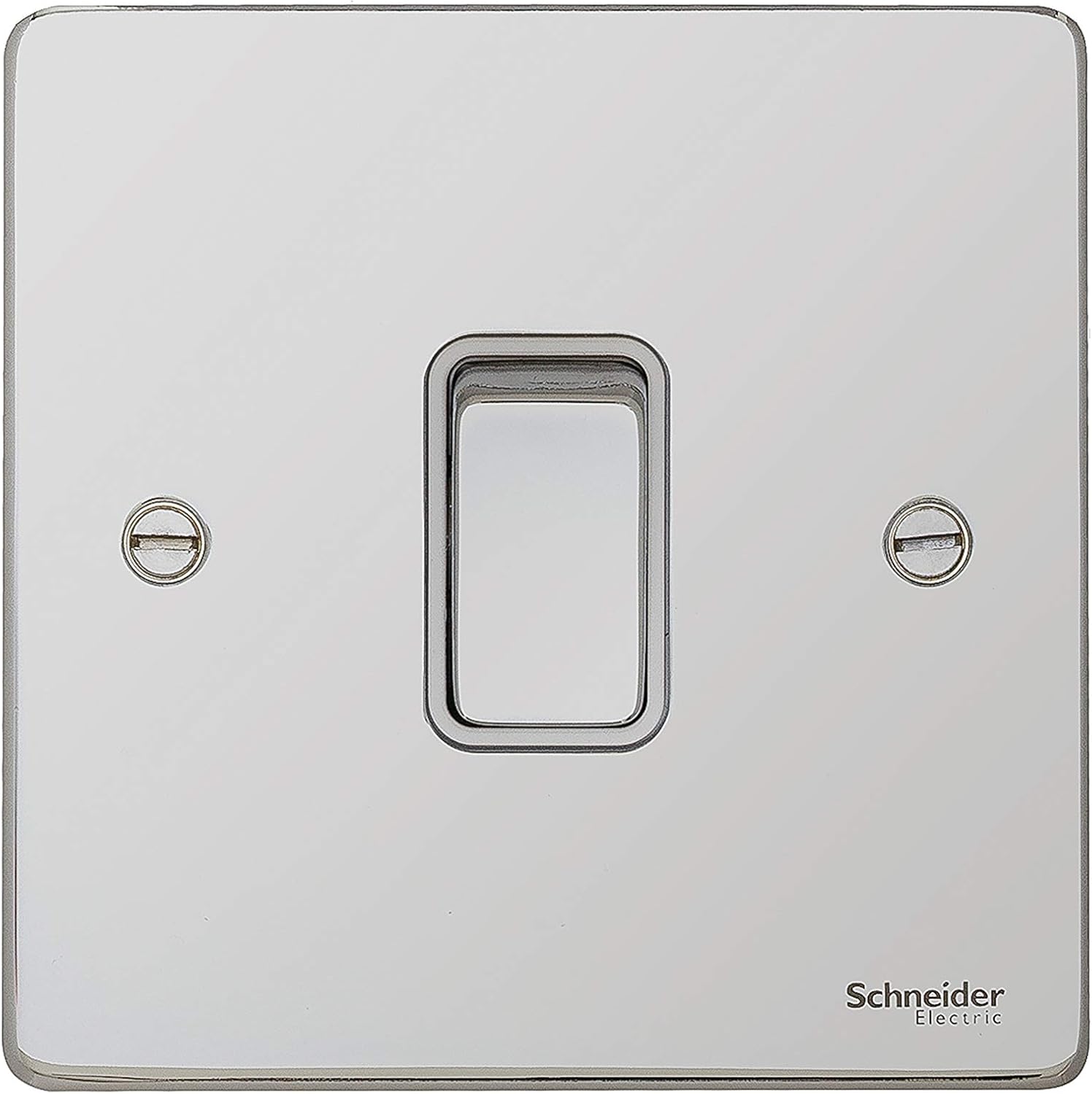 Schneider Electric GU1514WPC Ultimate Low Profile Polished Chrome White Insert 1 Gang Intermediate 16AX Plate Switch