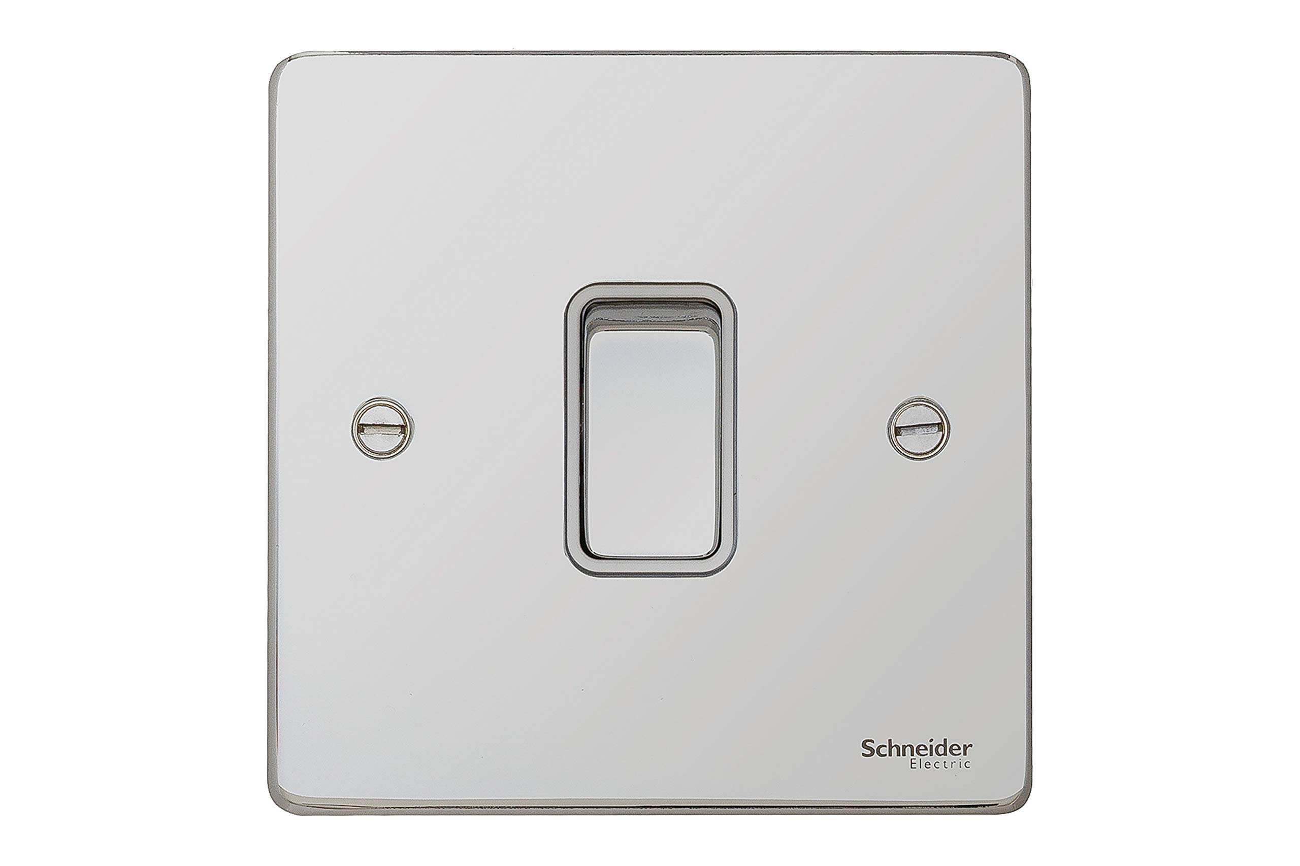 Schneider Electric GU1514WPC Ultimate Low Profile Polished Chrome White Insert 1 Gang Intermediate 16AX Plate Switch