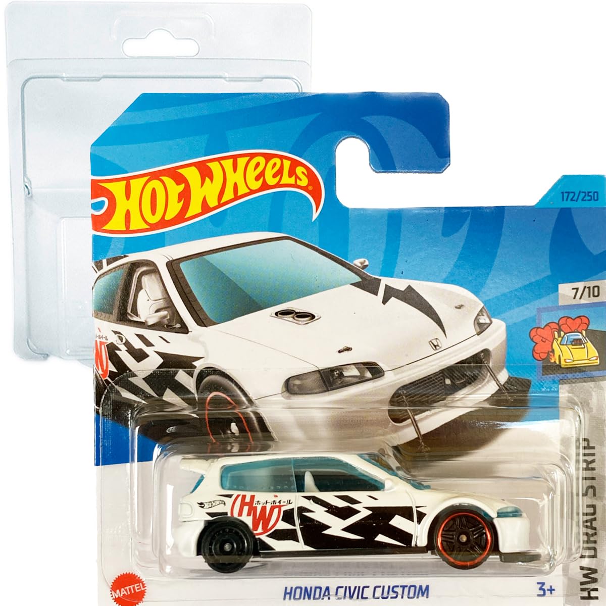 Hot Wheels Honda Civic Custom HW Drag Strip 7/10 (172/250) HKH33 Short Card Mattel 2023 + Blister & Card Protector Pack Friki Monkey