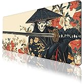 Samurai Desk Pad Mouse Pad Skull Black Gold Japanese Anime Gaming Mouse Mat with Stitched Edges,Non-Slip Waterproof Rubber Base Mous Mat Office Computer Keyboard Laptop Home 31.5"x11.8"