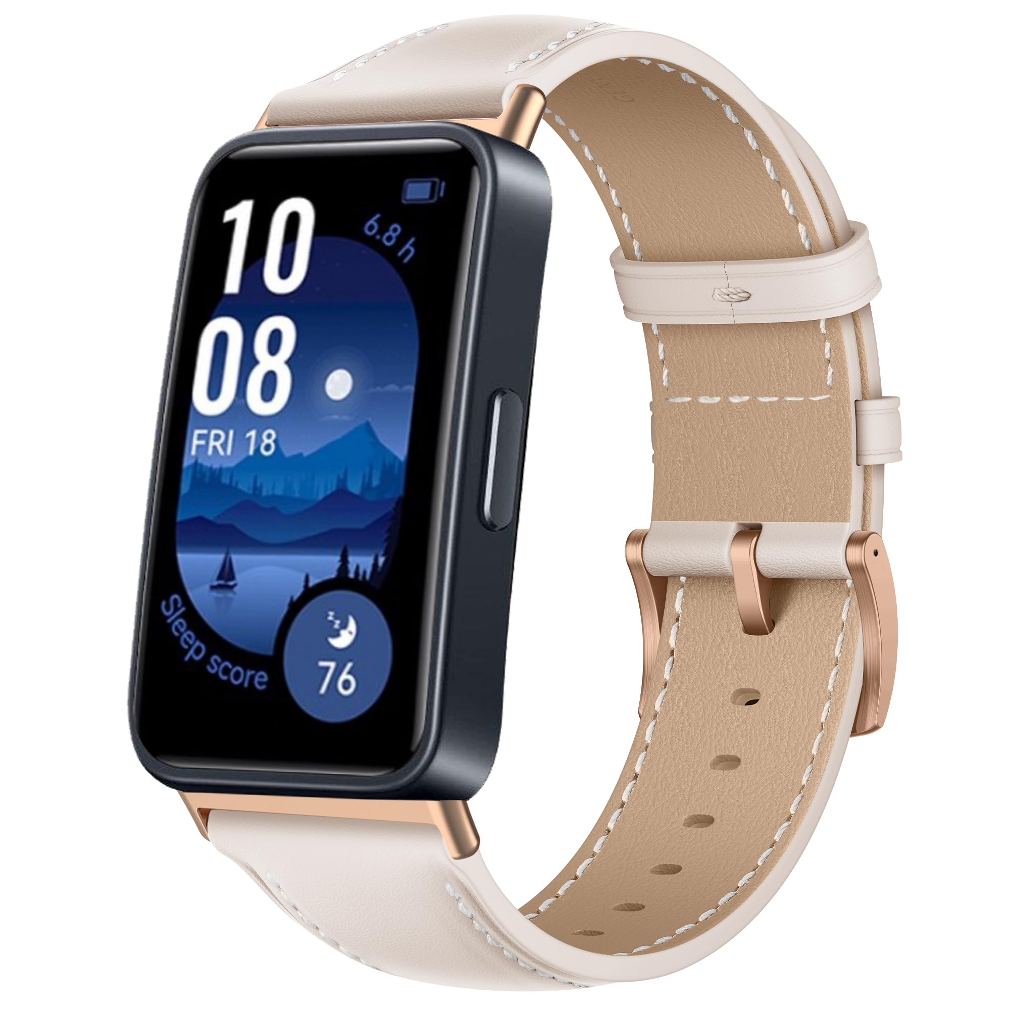 KoGiio Strap Compatible with Huawei Band 9 / 8, PU Leather Adjustable Watch Band, Soft Replacement Bracelet Strap, Off White